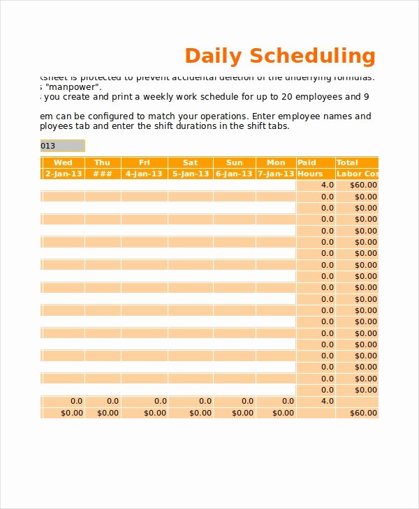 Daily Work Schedule Template Best Of 13 Sample Excel Schedule Templates Free Example