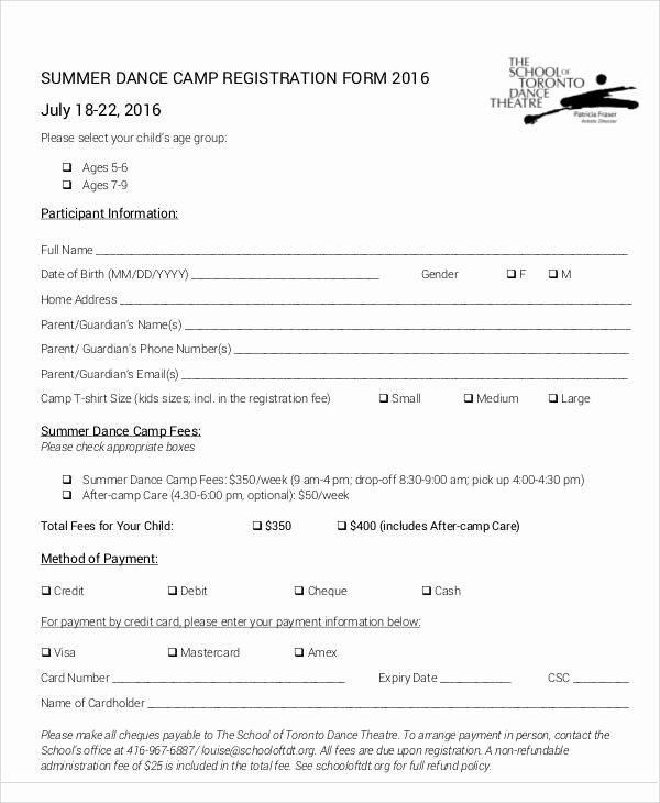Dance Registration form Template Awesome Registration forms In Pdf