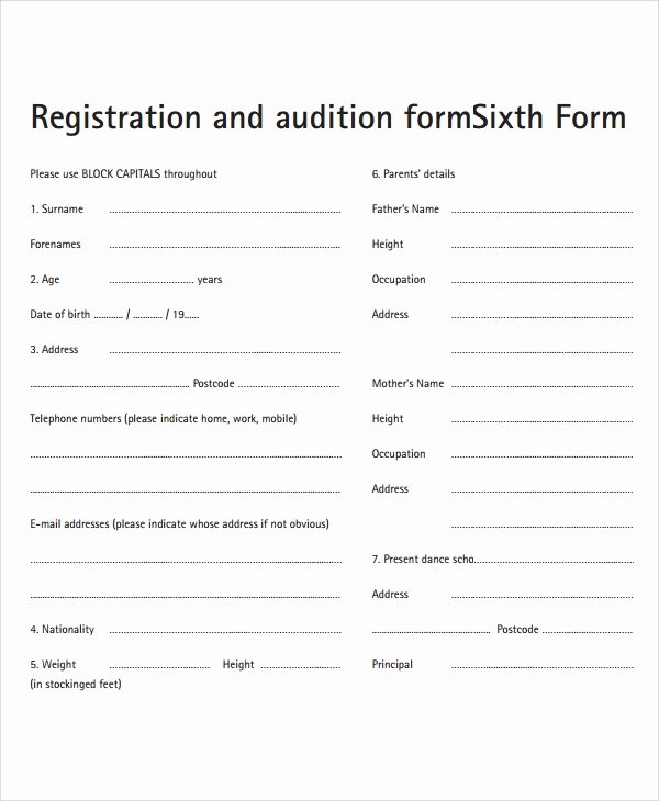 Dance Registration form Template Unique Sample Audition forms Movie Search Engine at Search