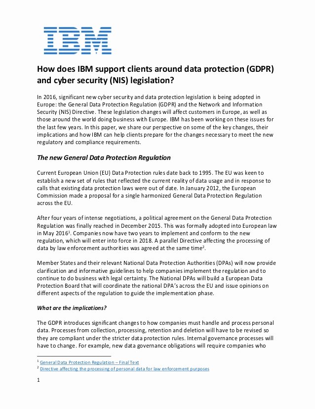 Data Security Agreement Template Fresh How Ibm Supports Clients Around Gdpr and Cybersecurity
