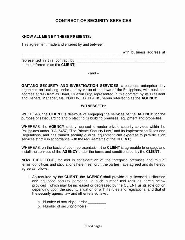 Data Security Agreement Template Unique Gsisi Contract Of Security Services
