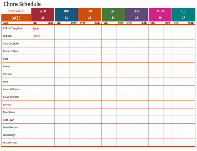 Daycare Staff Schedule Template Elegant Weekly Chore Schedule