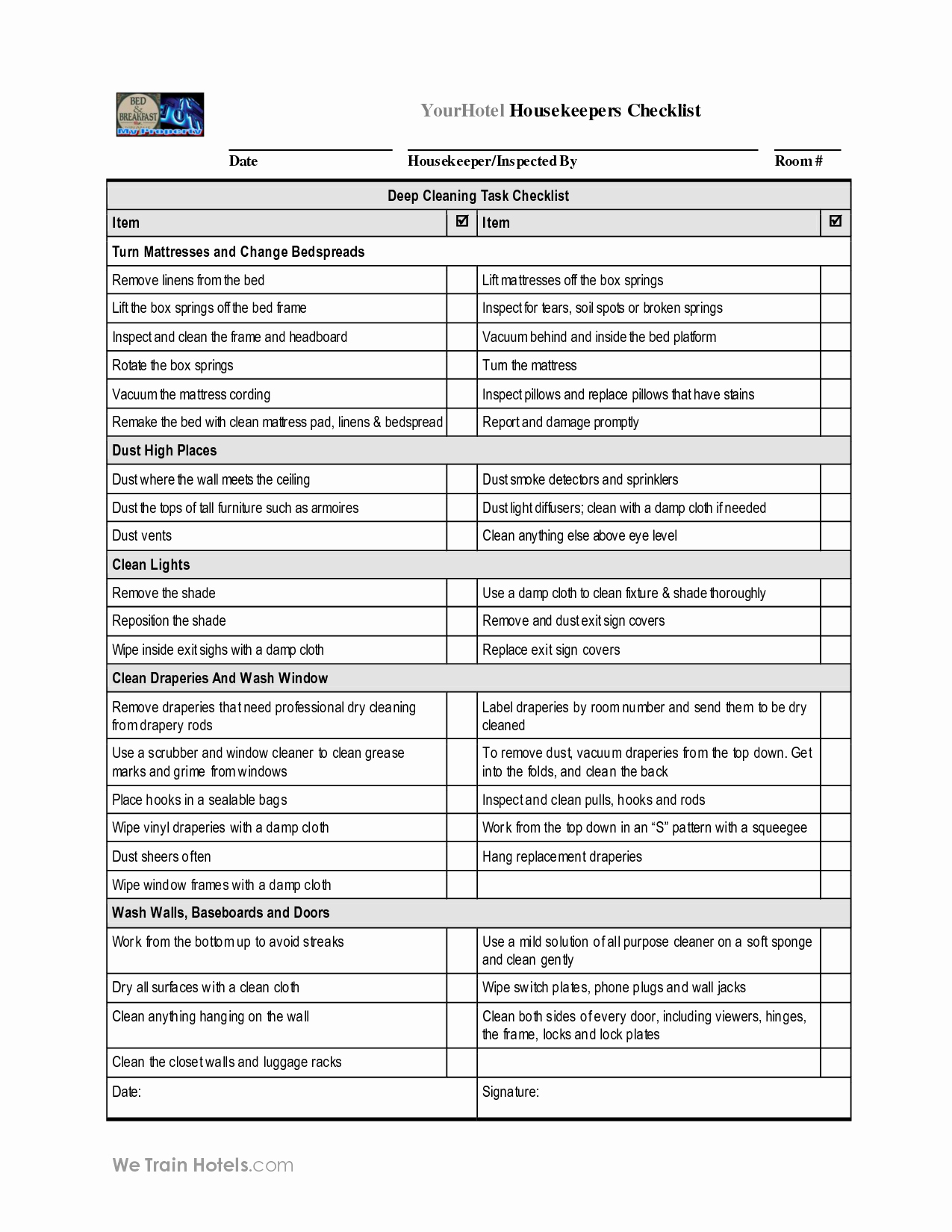 Deep Cleaning Checklist Template Inspirational 9 Best Of Hotel Housekeeping Checklist Printable
