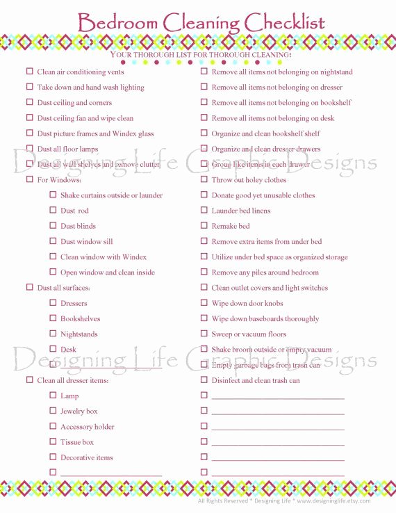 Deep Cleaning Checklist Template Inspirational Bedroom House Cleaning Checklist Designer Printable Pdf