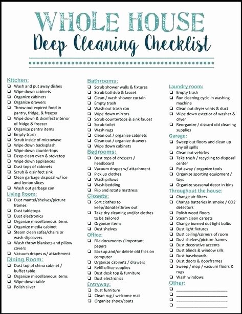 Deep Cleaning Checklist Template Lovely Cleaning House Checklist Deep Cleaning House Free