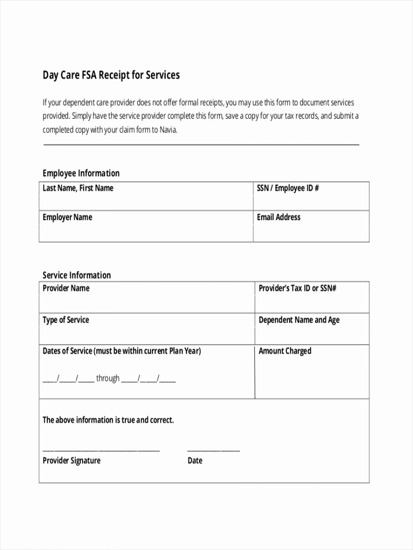 Dependent Care Fsa Receipt Template New Daycare Year End Tax Statement Template