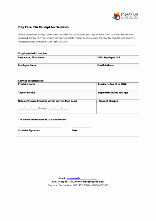 Dependent Care Fsa Receipt Template New Fillable Navia Day Care Fsa Receipt form for Services