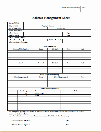 Diabetes Management Plan Template Awesome Diabetes Management Sheet Sample