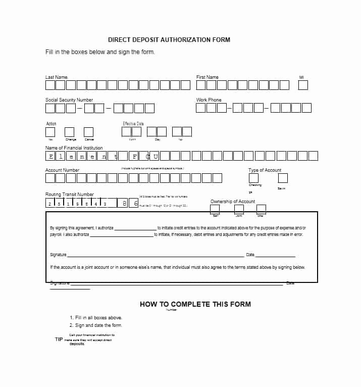 Direct Deposit Authorization form Template Inspirational 47 Direct Deposit Authorization form Templates Template