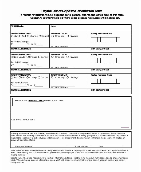Direct Deposit Authorization form Template New 10 Sample Direct Deposit Authorization forms
