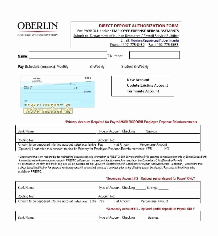 Direct Deposit Authorization form Template New 47 Direct Deposit Authorization form Templates Template