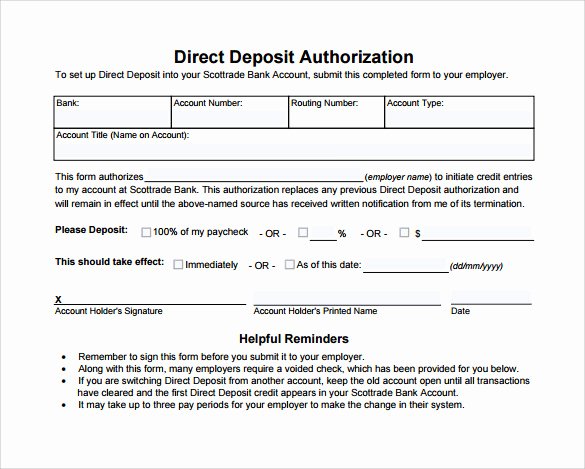 Direct Deposit Authorization form Template New 8 Direct Deposit Authorization forms Download for Free