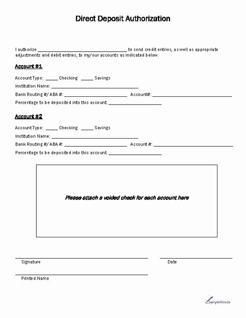 Direct Deposit Authorization form Template New Direct Deposit form Template Free Alfonsovacca