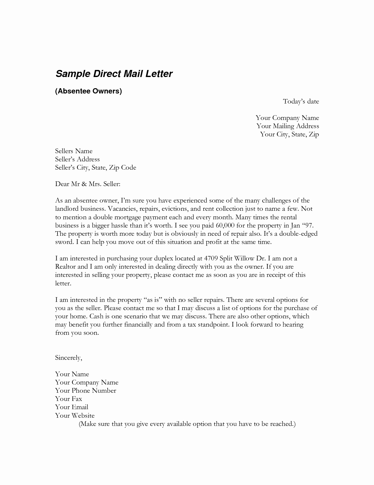 Direct Mail Letter Template Elegant 7 Best Of Mailing A Letter format Business