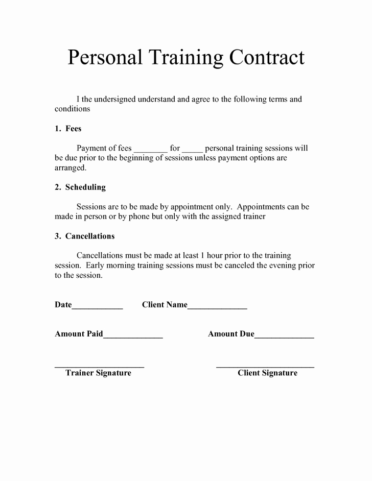 Dog Training Contract Template Beautiful Contract Personal Training Contract Template