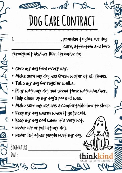 Dog Training Contract Template Lovely Dog Care Contract Friend School Pinterest