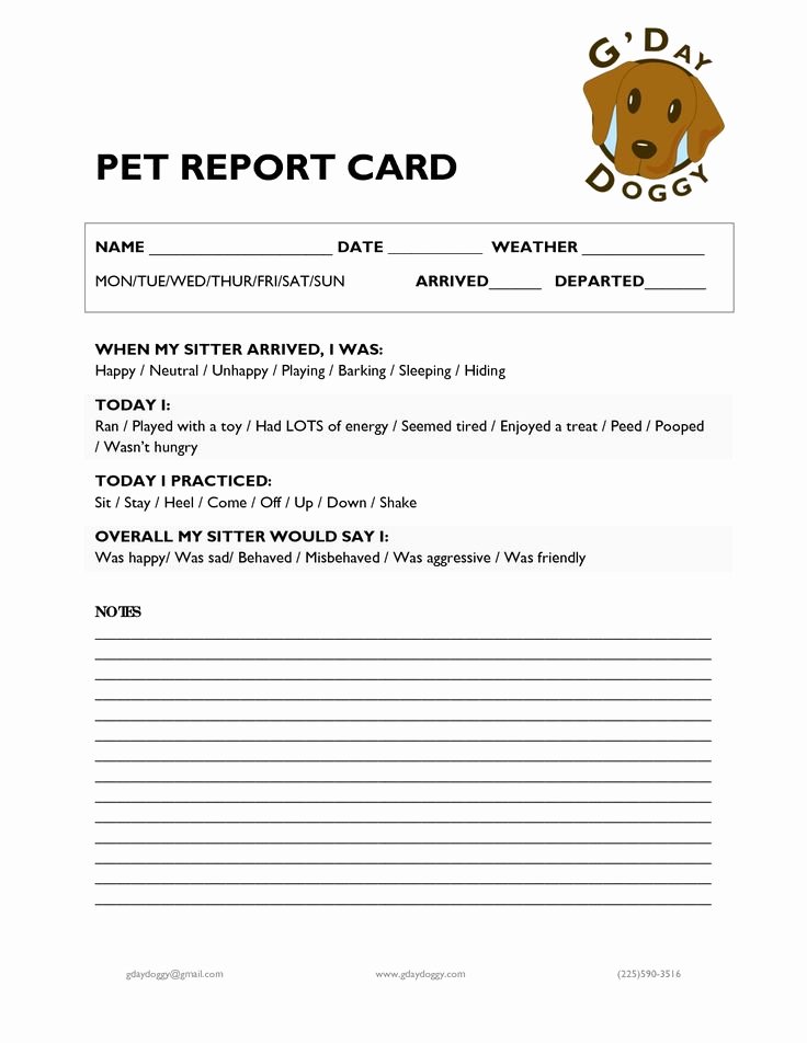 Dog Training Contract Template Lovely Pet Report Card Munity Helpers Pinterest