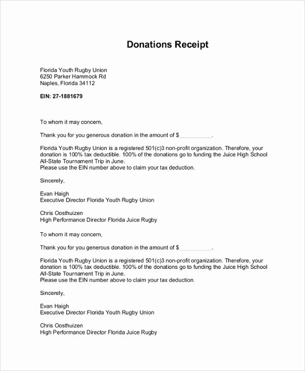 Donation Tax Receipt Template Awesome 8 Sample Donation Receipt Letters