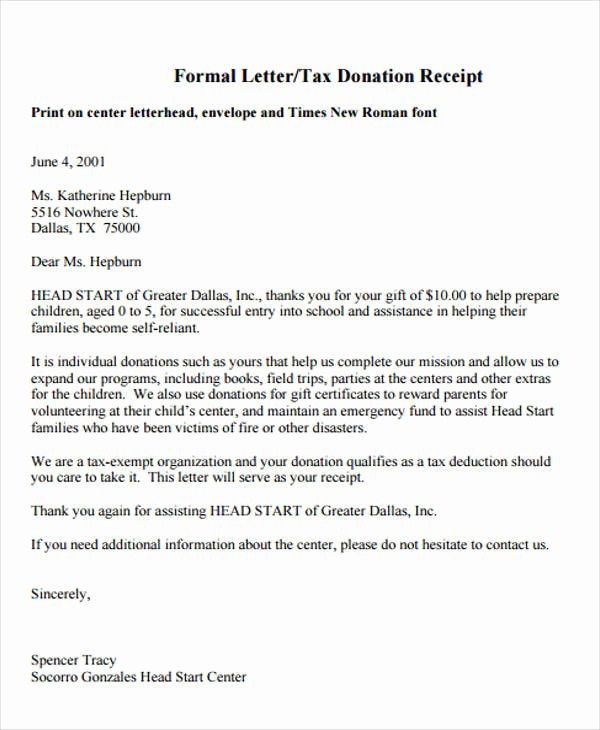 Donation Tax Receipt Template Lovely 38 Donation Letter Examples