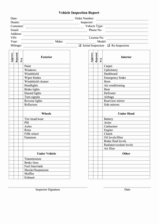 Driver Vehicle Inspection Report Template Beautiful Vehicle Inspection Report Printable Pdf