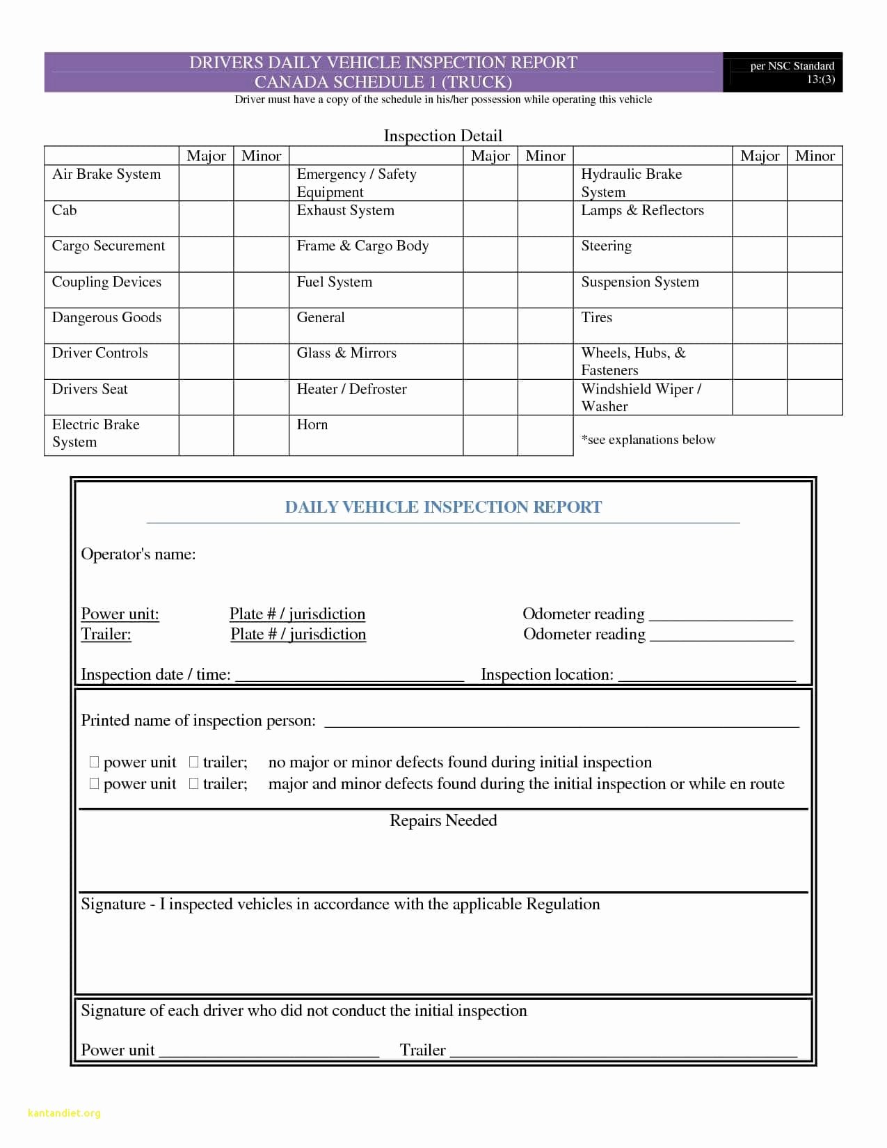 Driver Vehicle Inspection Report Template New Dot Daily Truck Inspection form to Pin On