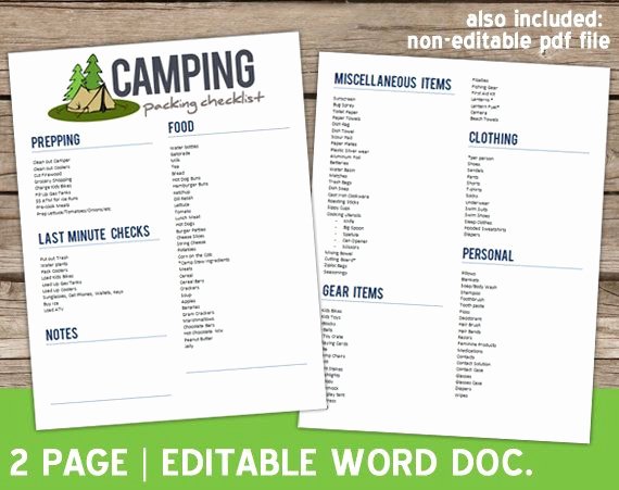 Editable Checklist Template Word New Editable Camping Camp Checklist for Summer Word Document