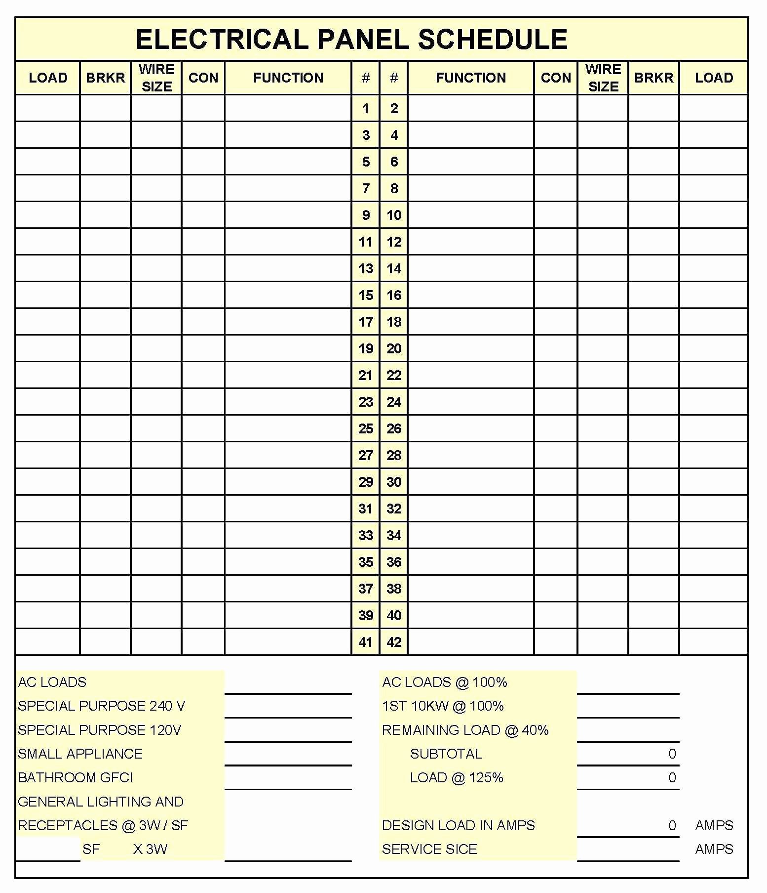 Electrical Panel Schedule Template Excel Awesome Electrical Spreadsheet Printable Spreadshee Electrical