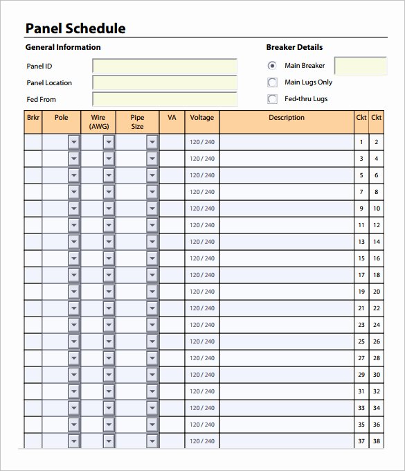 Electrical Panel Schedule Template Excel New Panel Schedule Template Word Excel