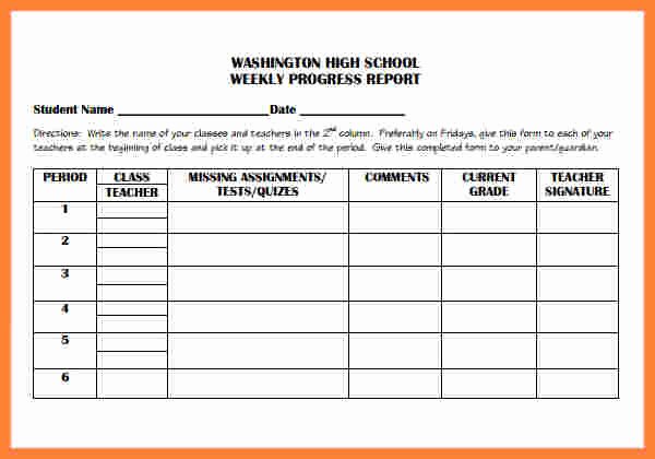5 weekly progress report template elementary