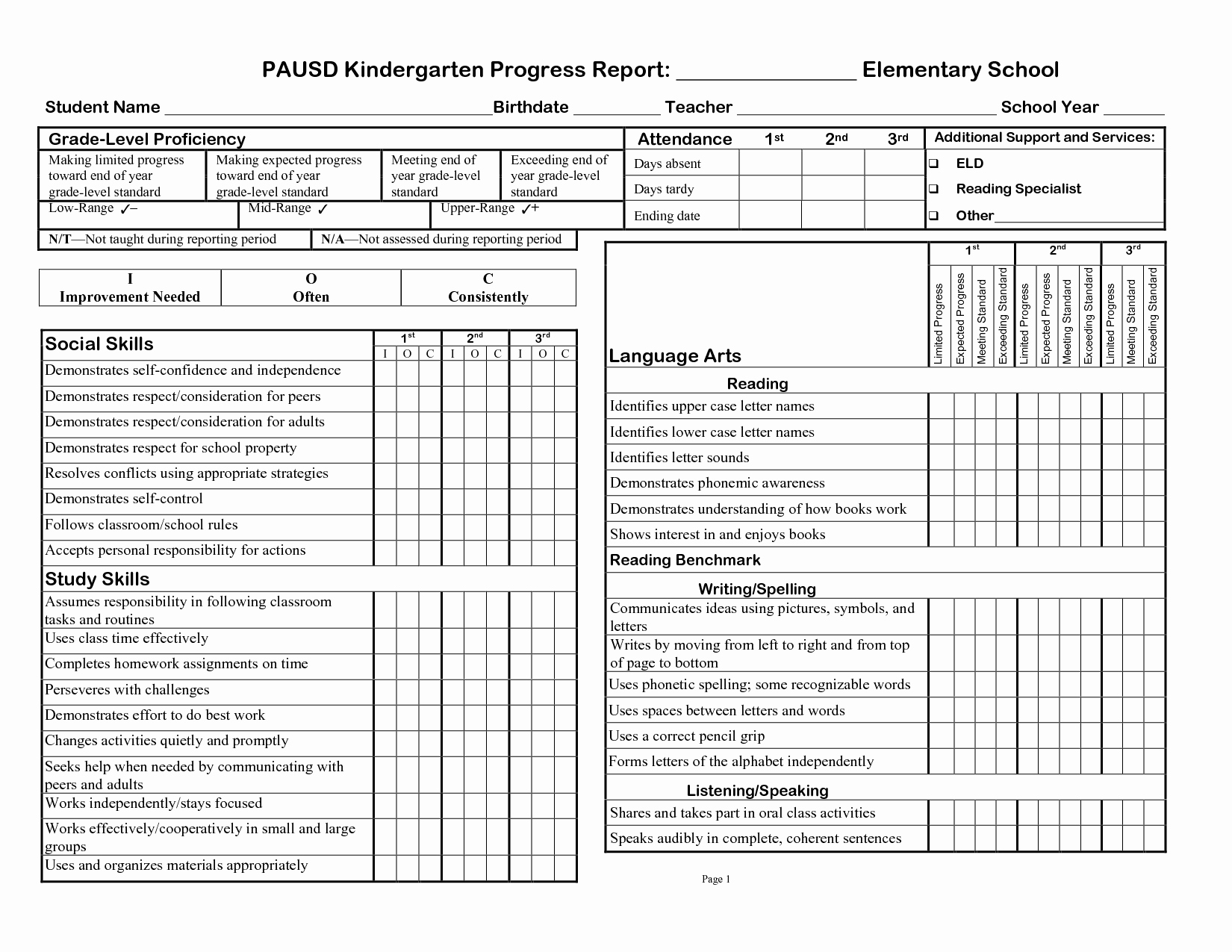 Elementary Progress Report Template Unique 3rd Gradeprogress Report Template
