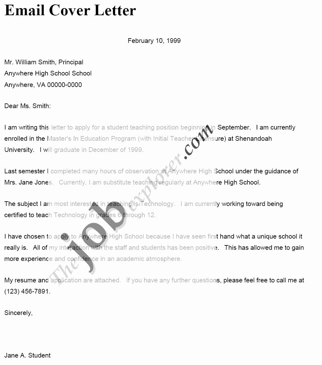 Email Cover Letter Template New Sample Email Cover Letter Examples