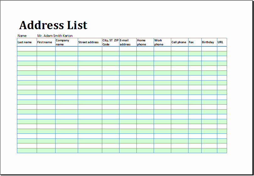 Email List Template Word Elegant Printable Address List Book Template for Ms Excel