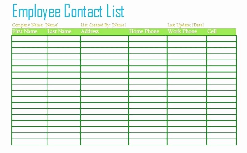 Email List Template Word Lovely Simple Contact List Template Free Printable form Staff