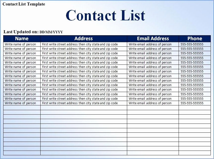Email List Template Word New Contact List Template Best Word Templates