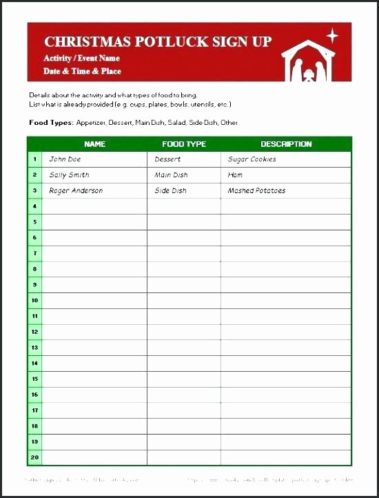 Email Sign Up List Template Beautiful Christmas Potluck List Template Email Sign Up Sheet
