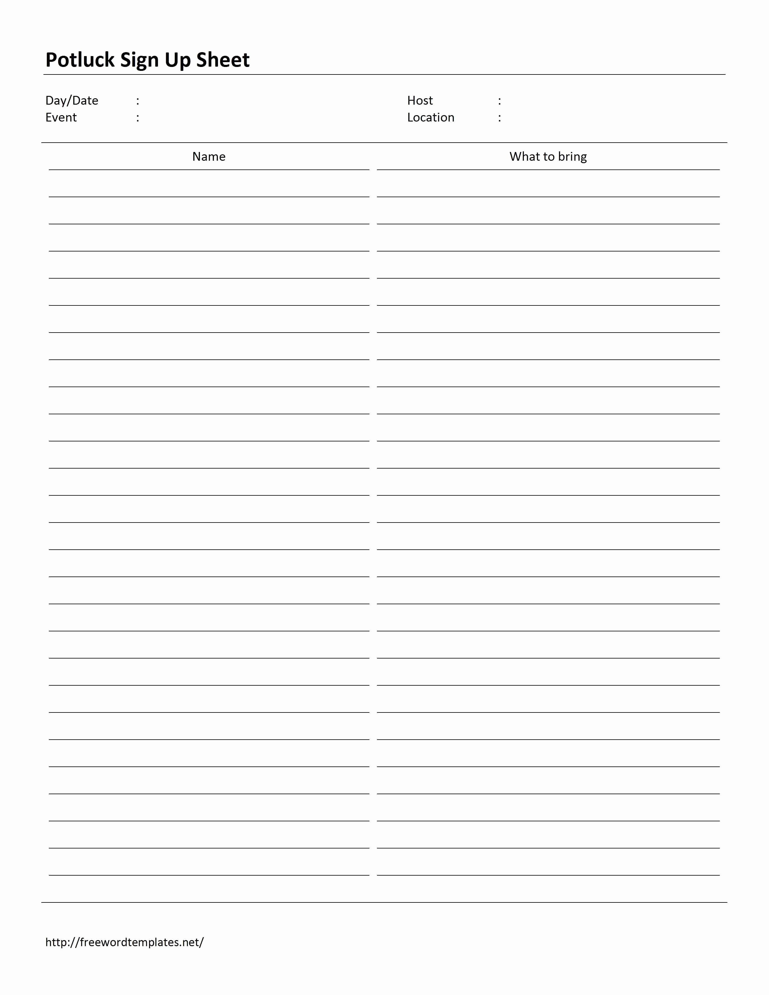 Email Sign Up Sheet Template Unique Potluck Sign Up Sheet Template Word