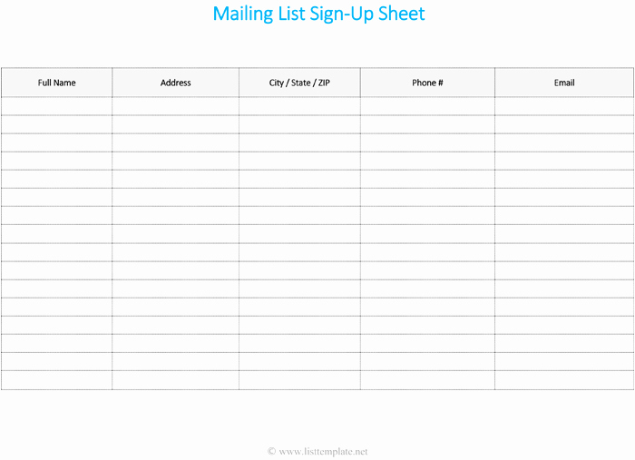 Email Signup List Template Inspirational Mailing List Template