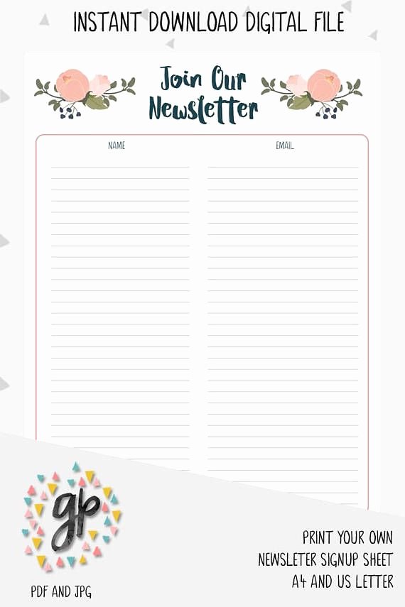 Email Signup List Template Inspirational Newsletter Signup Sheet Email Subscription List Handmade