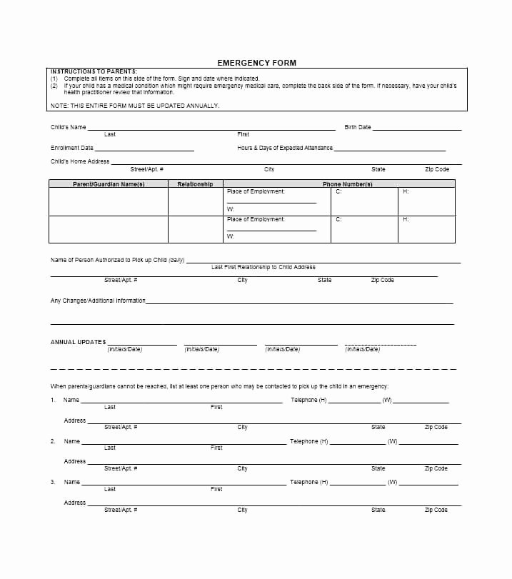 Emergency Medical form Template Awesome 54 Free Emergency Contact forms [employee Student]