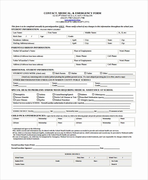 Emergency Medical form Template Awesome 8 Emergency Contact form Samples Examples Templates