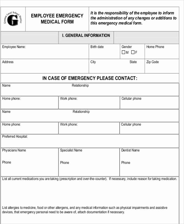 Emergency Medical form Template Beautiful 43 Printable Medical forms