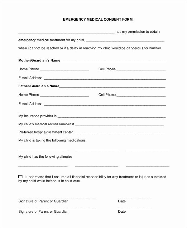 Emergency Medical form Template Beautiful 9 Sample Medical Consent forms