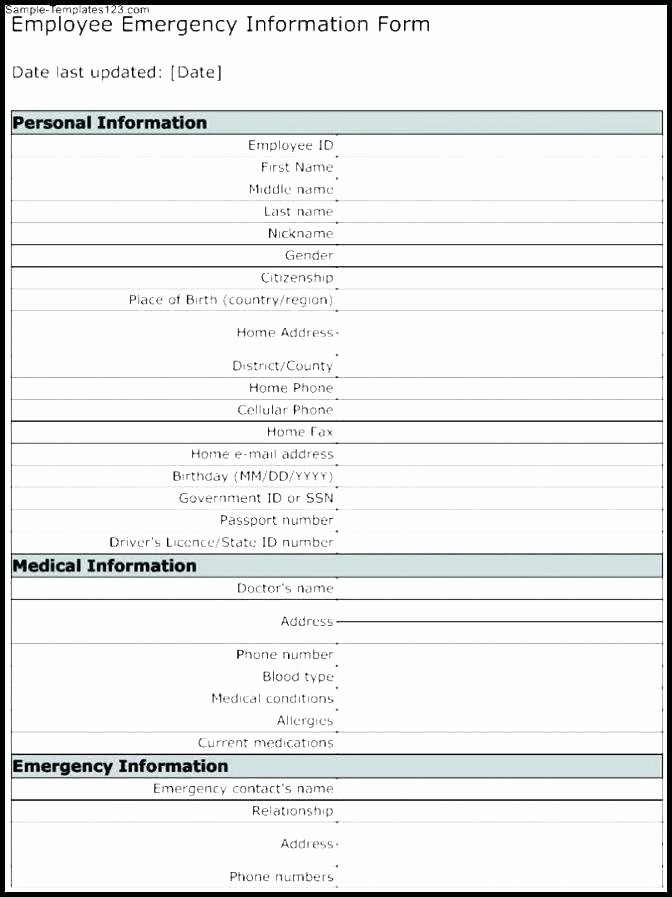Emergency Medical form Template Best Of Emergency Medical Information form Template Employee