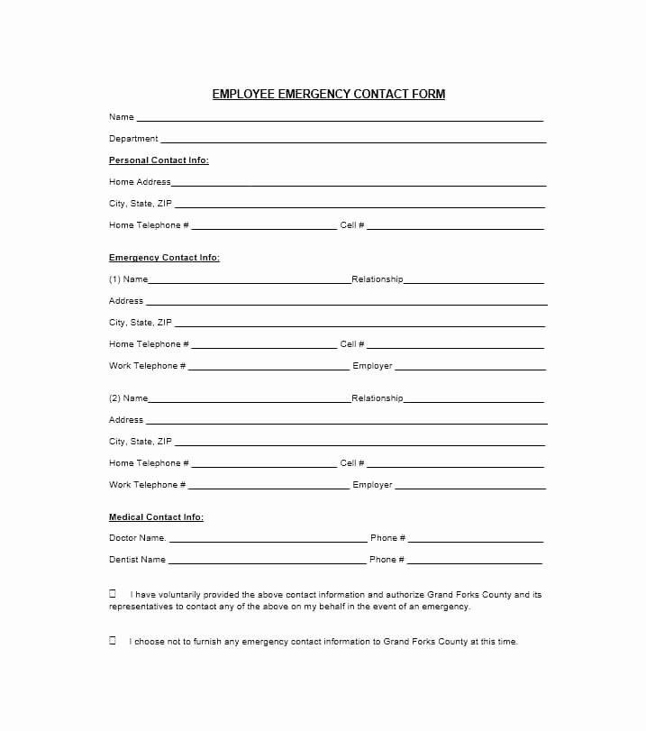 Emergency Medical form Template Elegant 54 Free Emergency Contact forms [employee Student]