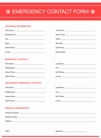 Emergency Medical form Template Inspirational Emergency Contact form