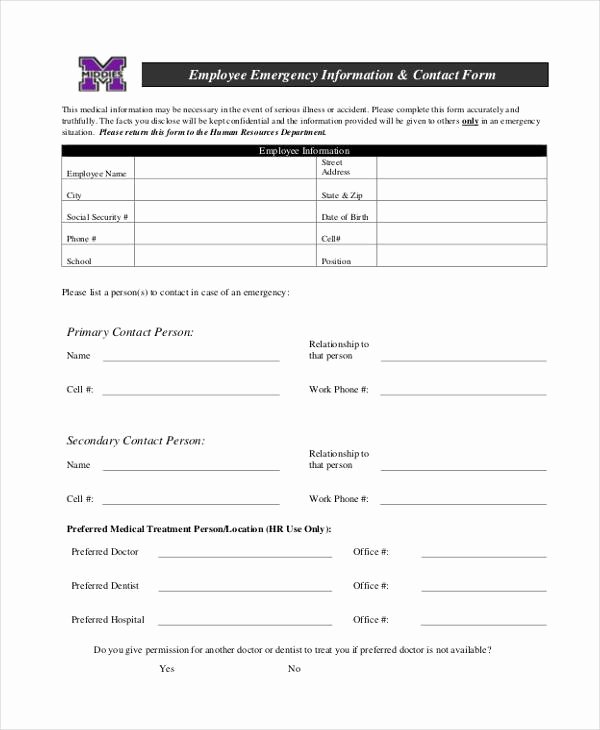 Emergency Medical form Template Lovely 34 Emergency Contact forms