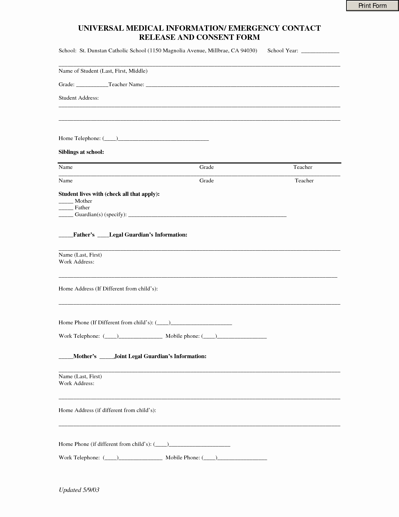Emergency Medical form Template New 8 Best Of Printable Emergency Contact form Template