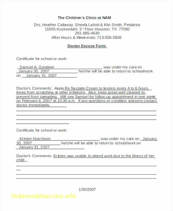 Emergency Room Doctor Note Template Best Of Free Student Doctors Note Template format Hospital Excuse