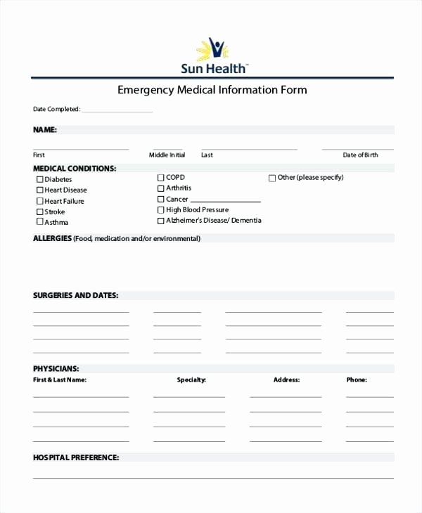 Emergency Room form Template Luxury Emergency form Template Emergency Medical form Template
