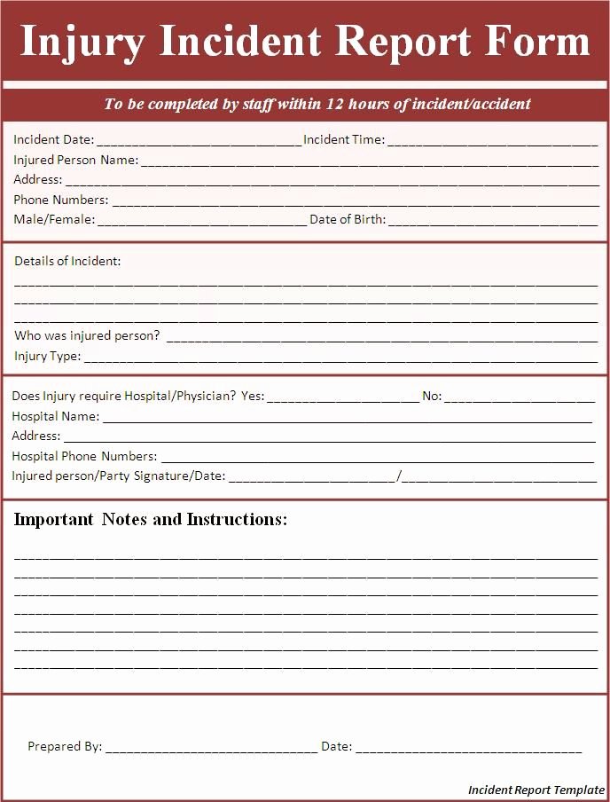 Employee Accident Report Template Fresh Incident Report form Incident Report Template